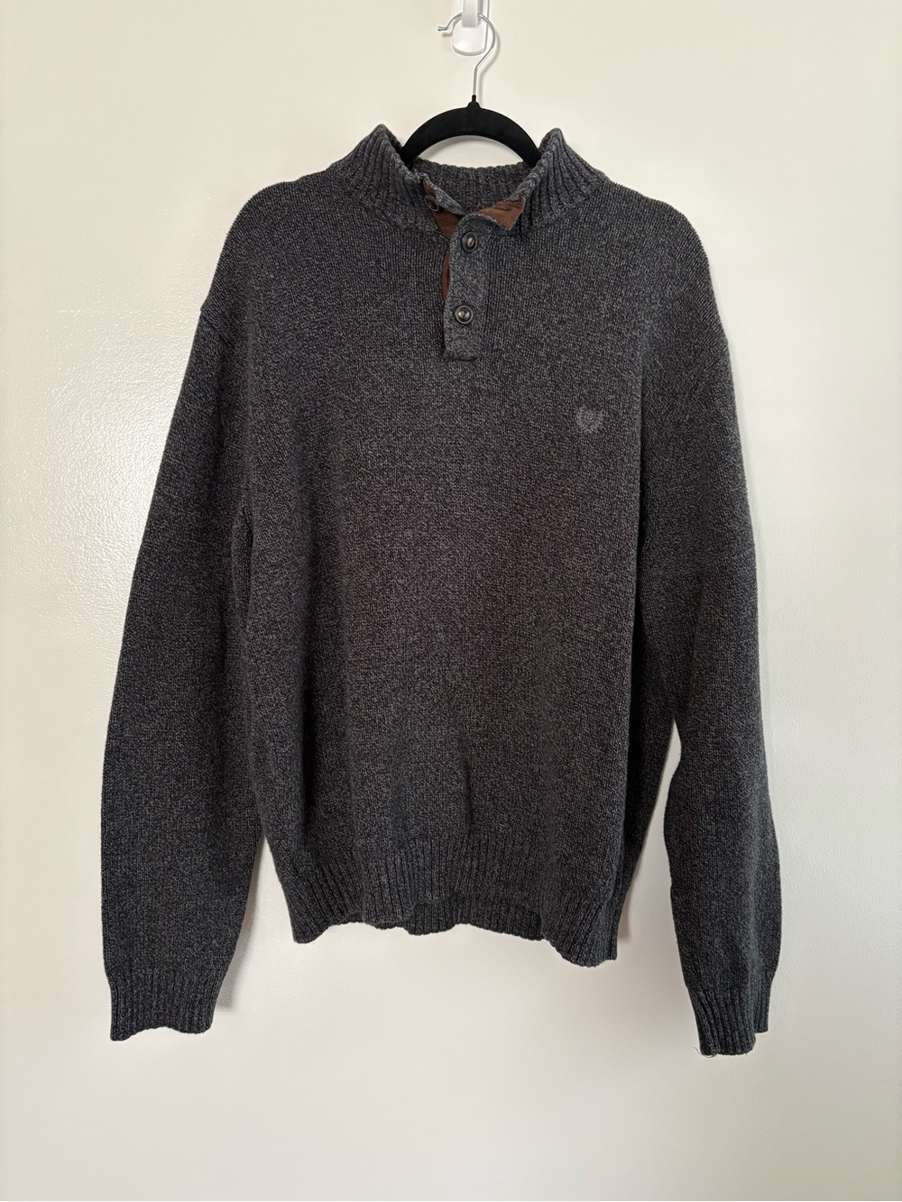 Chaps Men's Charcoal Twist Mock Neck Pullover Sweater Suede Trim Size XL